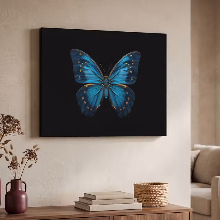 Vlinder - Blauw - Contrast Textielframe - compleet frame klein -sfeer3