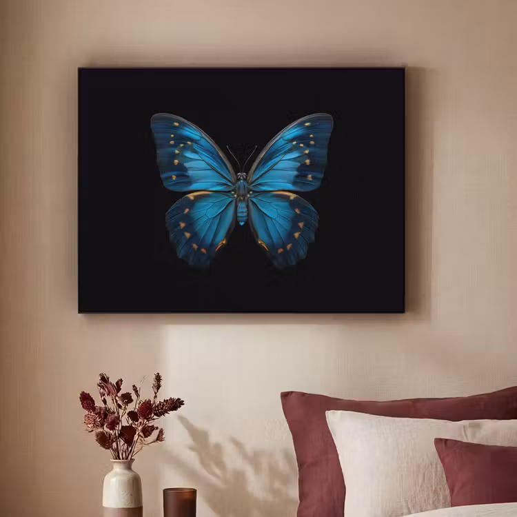 Vlinder - Blauw - Contrast Textielframe - compleet frame klein -sfeer1