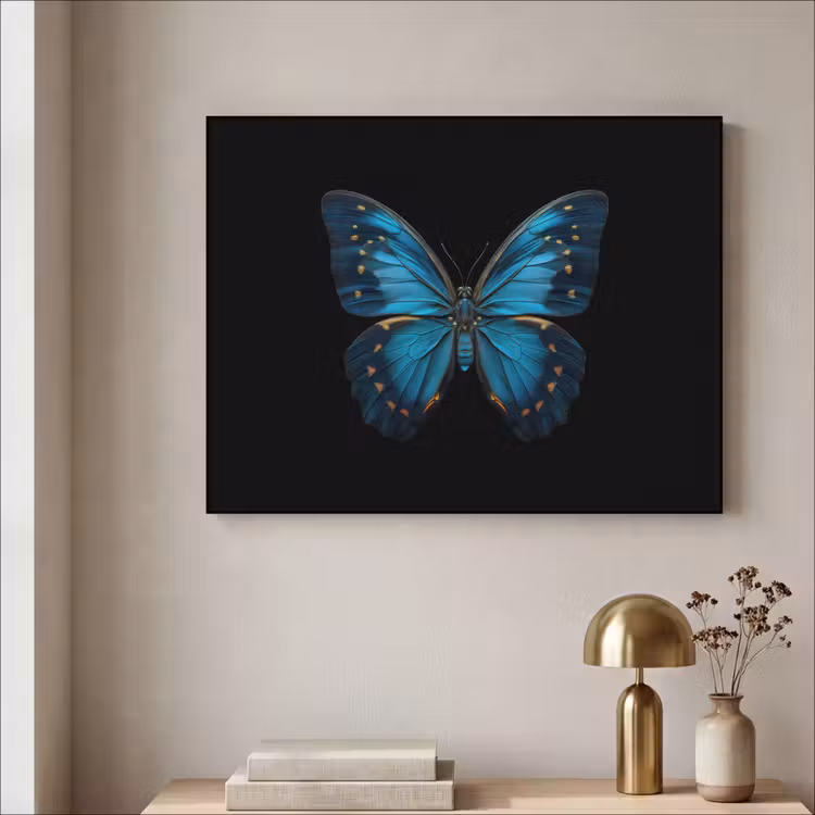 Vlinder - Blauw - Contrast Textielframe - compleet frame klein -sfeer2