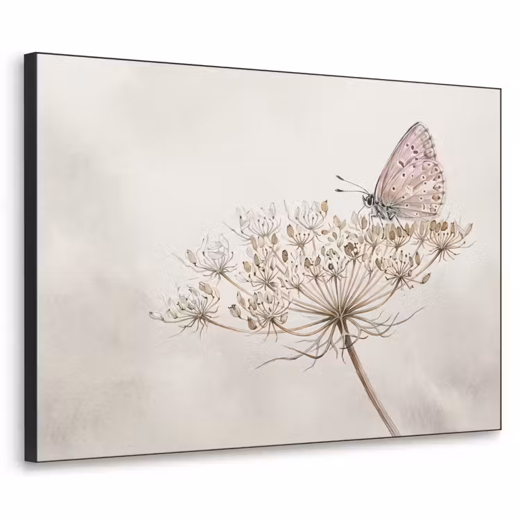 Vlinder - Bloem -Natuur - Beige Textielframe zwart klein -3d