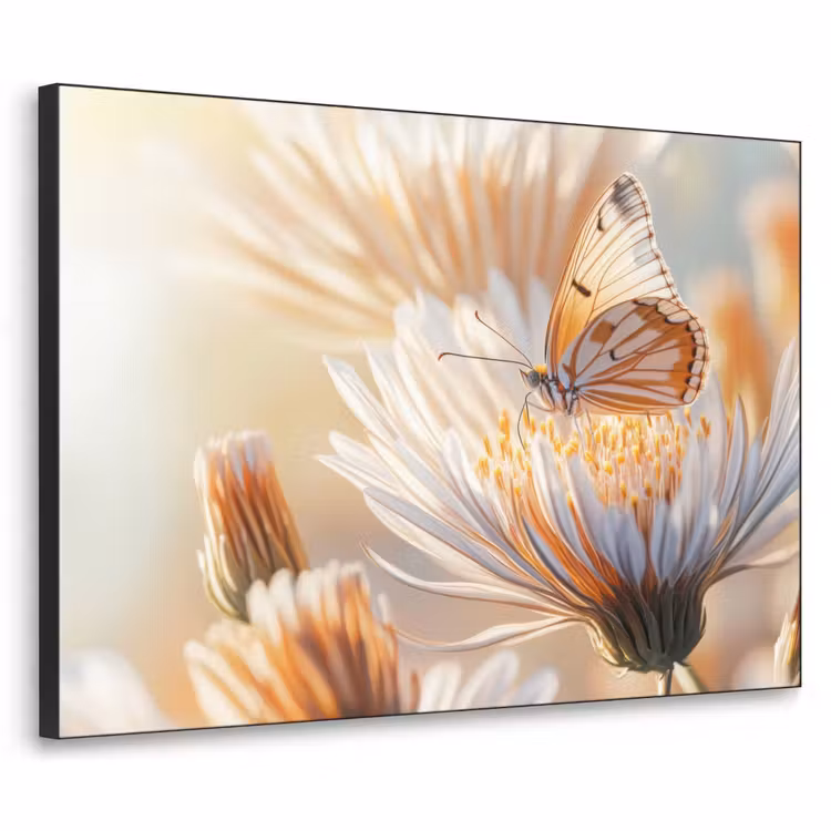Vlinder - Bloem - Oranje Textielframe zwart klein -3d
