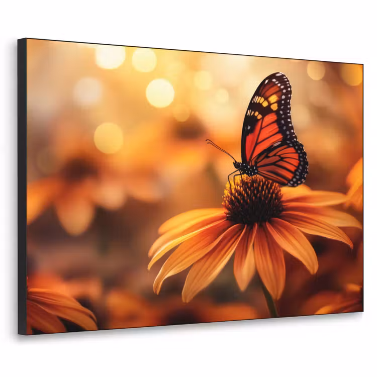 Vlinder - Bloemen - Oranje Textielframe zwart klein -3d