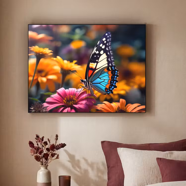 Vlinder - Dier - Kleurrijk - Bloemen - Natuur Textielframe zwart klein -sfeer1