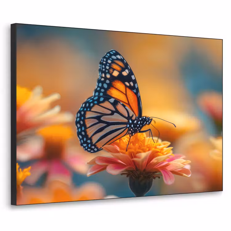 Vlinder - Dieren - Kleurrijk - Natuur - Bloemen Textielframe zwart klein -3d