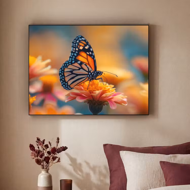 Vlinder - Dieren - Kleurrijk - Natuur - Bloemen Textielframe zwart klein -sfeer1