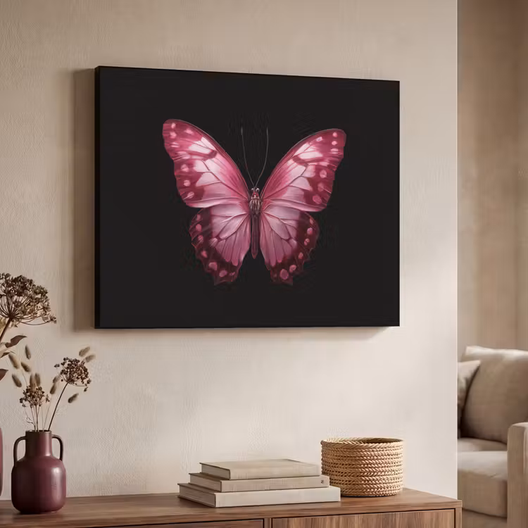 Vlinder - Fuchsia - Grafisch Textielframe - compleet frame klein -sfeer3