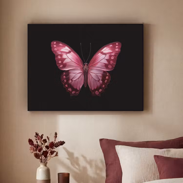 Vlinder - Fuchsia - Grafisch Textielframe - compleet frame klein -sfeer1