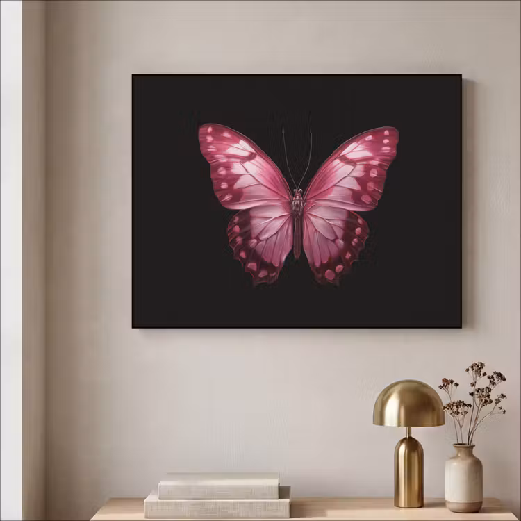Vlinder - Fuchsia - Grafisch Textielframe zwart klein -sfeer2