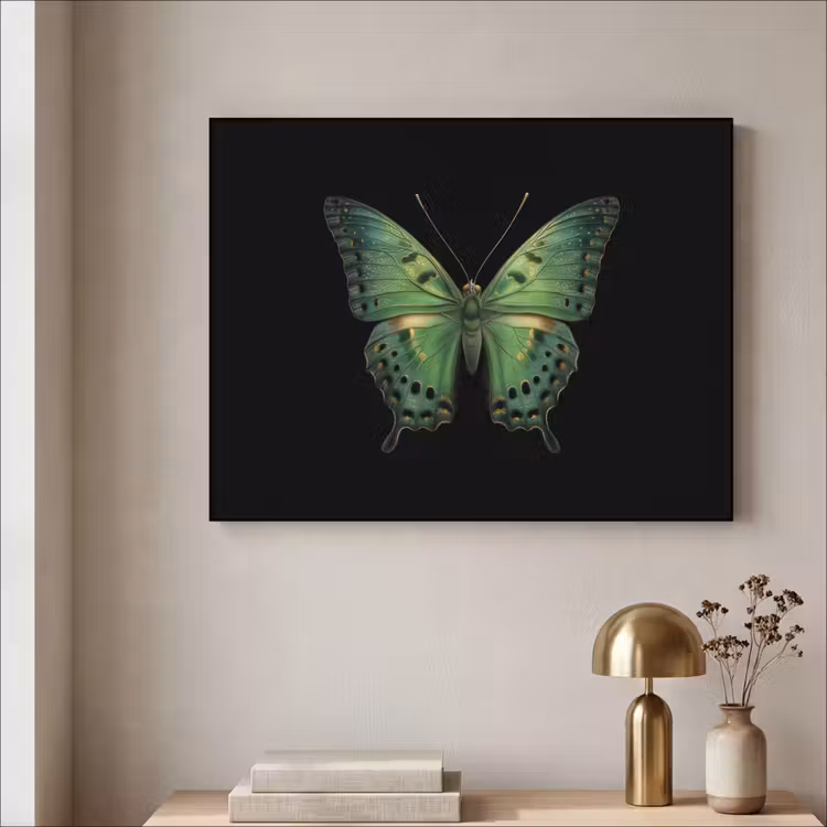 Vlinder - Groen - Diepte Textielframe - compleet frame klein -sfeer2