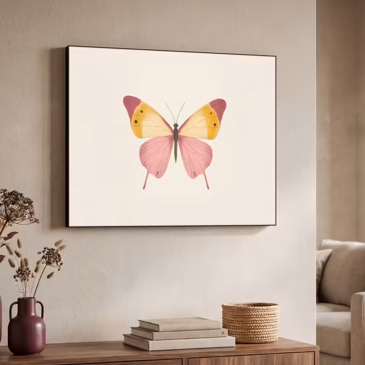 Vlinder - Illustratie - Roze Textielframe - compleet frame klein -sfeer3
