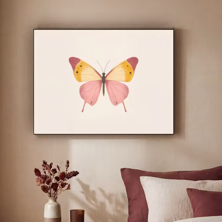 Vlinder - Illustratie - Roze Textielframe - compleet frame klein -sfeer1