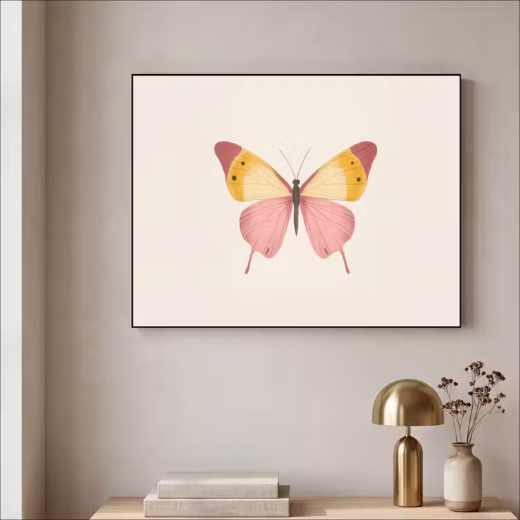 Vlinder - Illustratie - Roze Textielframe - compleet frame klein -sfeer2