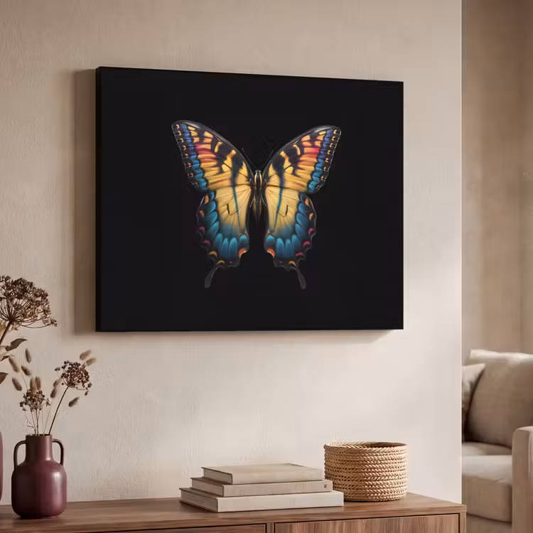 Vlinder - Kleurrijk - Speels Textielframe zwart klein -sfeer3