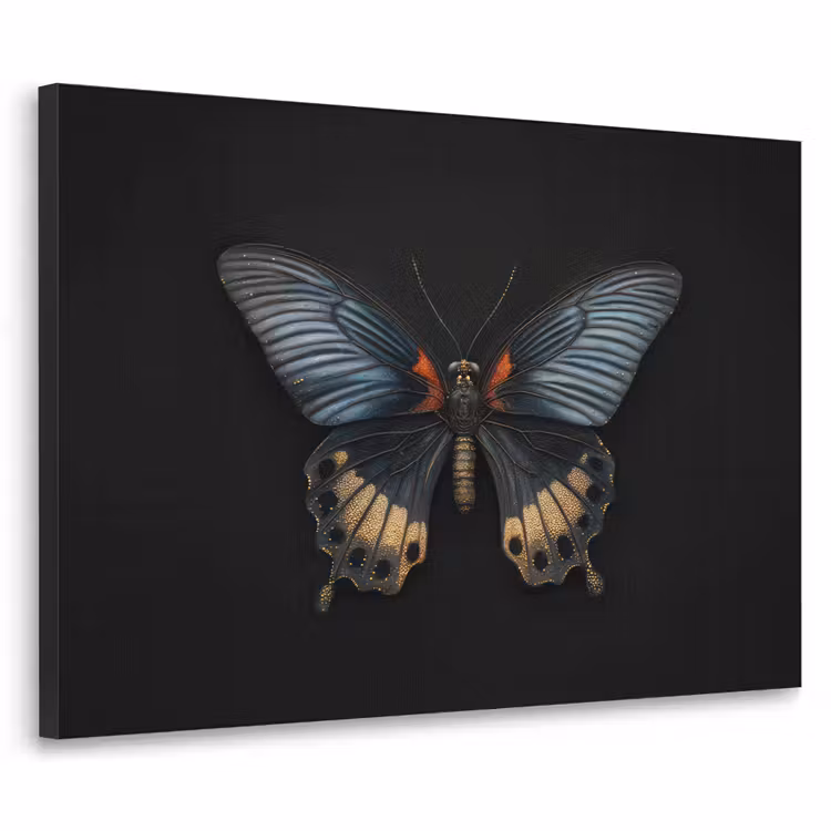 Vlinder - Metaalachtig - Geometrisch patroon Textielframe zwart klein -3d