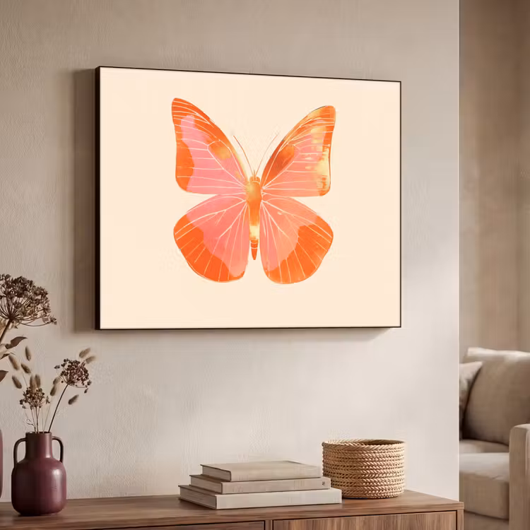 Vlinder - Minimalistisch - Roze Textielframe zwart klein -sfeer3