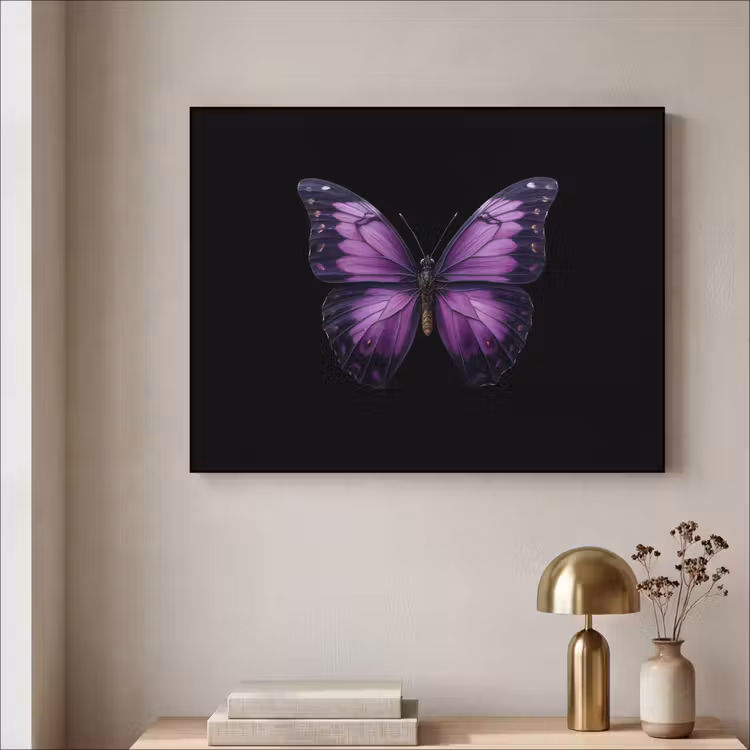 Vlinder - Paars - Levendig Textielframe zwart klein -sfeer2