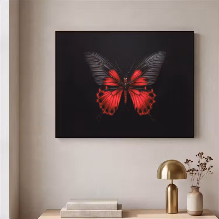 Vlinder - Rood - Contrast Textielframe - compleet frame klein -sfeer2