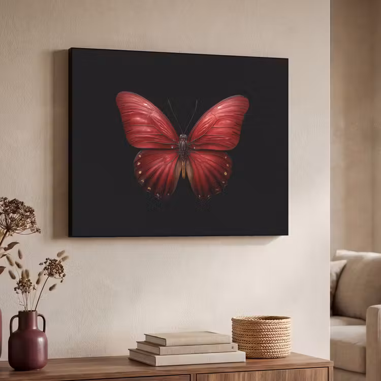 Vlinder - Rood - Minimalistisch Textielframe - compleet frame klein -sfeer3