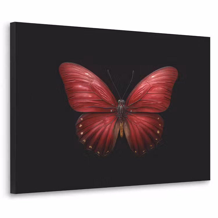 Vlinder - Rood - Minimalistisch Textielframe zwart klein -3d