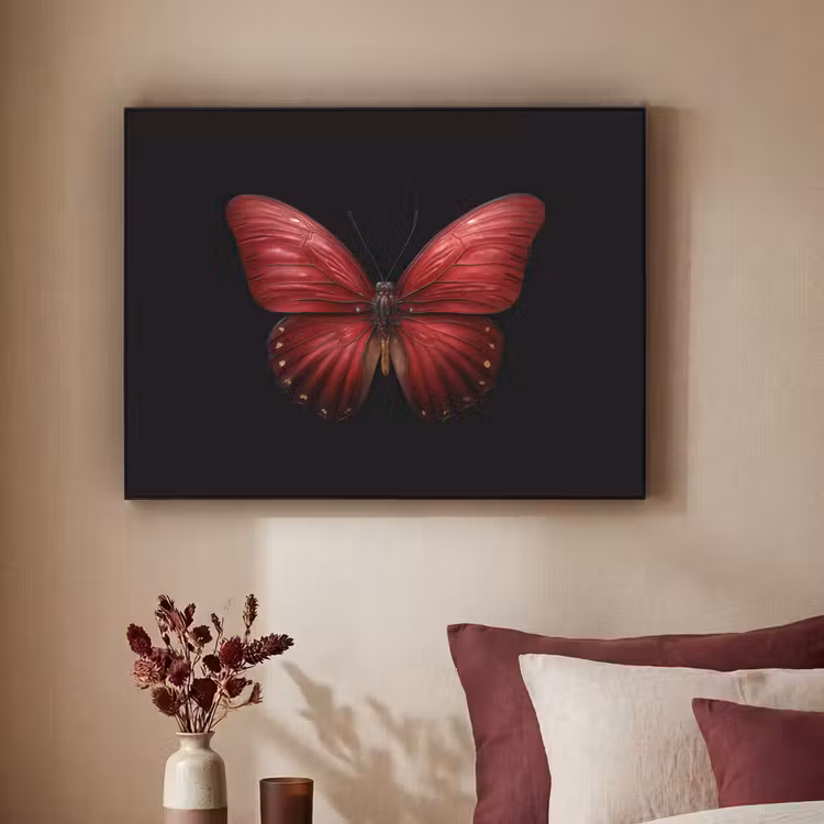 Vlinder - Rood - Minimalistisch Textielframe - compleet frame klein -sfeer1