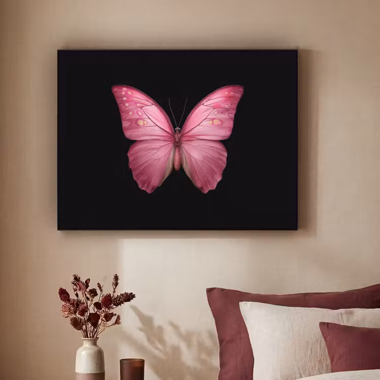 Vlinder - roze - Elegant Textielframe - compleet frame klein -sfeer1