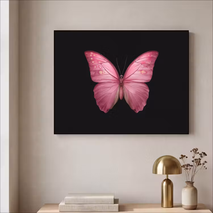 Vlinder - roze - Elegant Textielframe - compleet frame klein -sfeer2