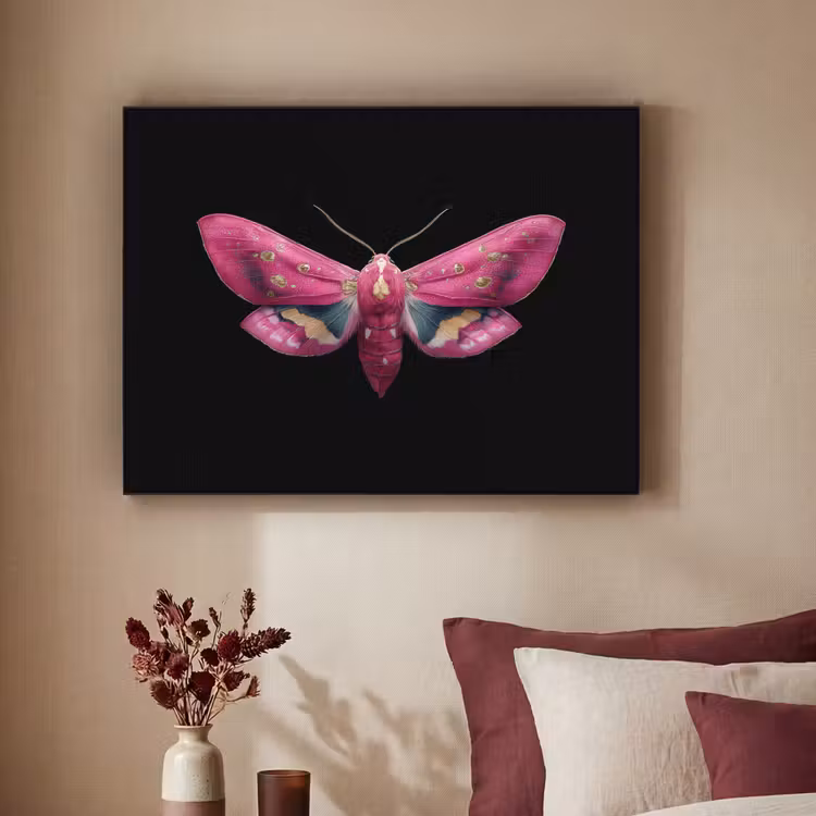 Vlinder - Roze - Nachtvlinder Textielframe zwart klein -sfeer1