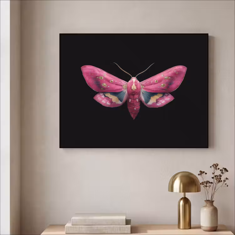 Vlinder - Roze - Nachtvlinder Textielframe zwart klein -sfeer2