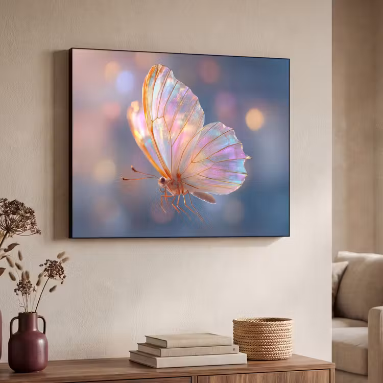 Vlinder - Vleugels - Pastel - Glinstering Textielframe zwart klein -sfeer3