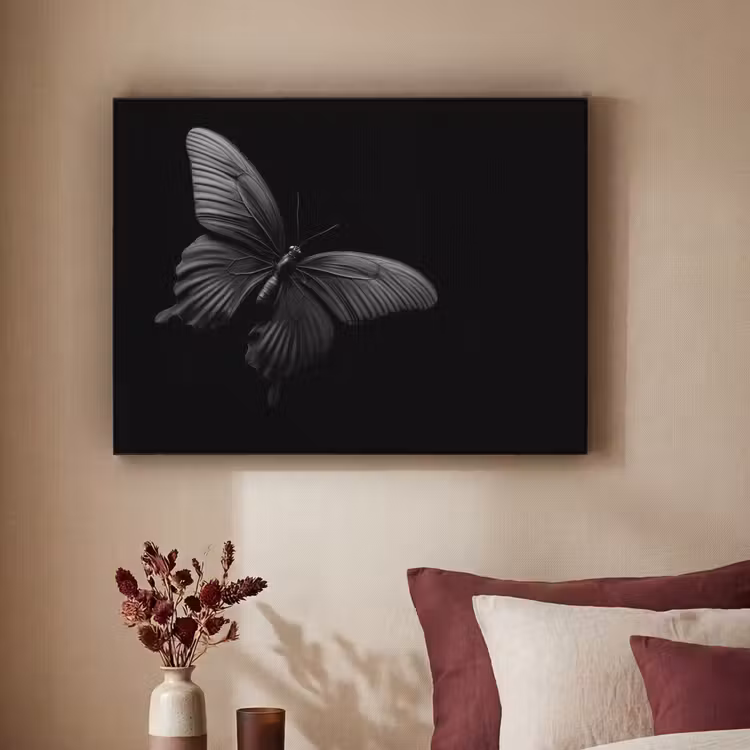 Vlinder - Zwart - Insect - Dieren Textielframe - compleet frame klein -sfeer1