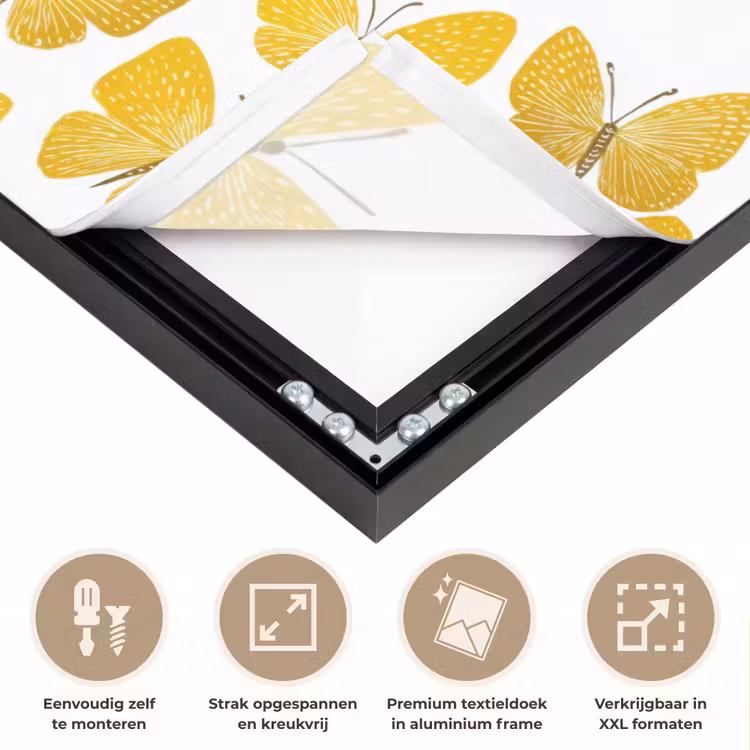 Vlinders - Botanisch - Illustratie - Geel - Wit Textielframe zwart klein 947 -USP_feed_closeupNL