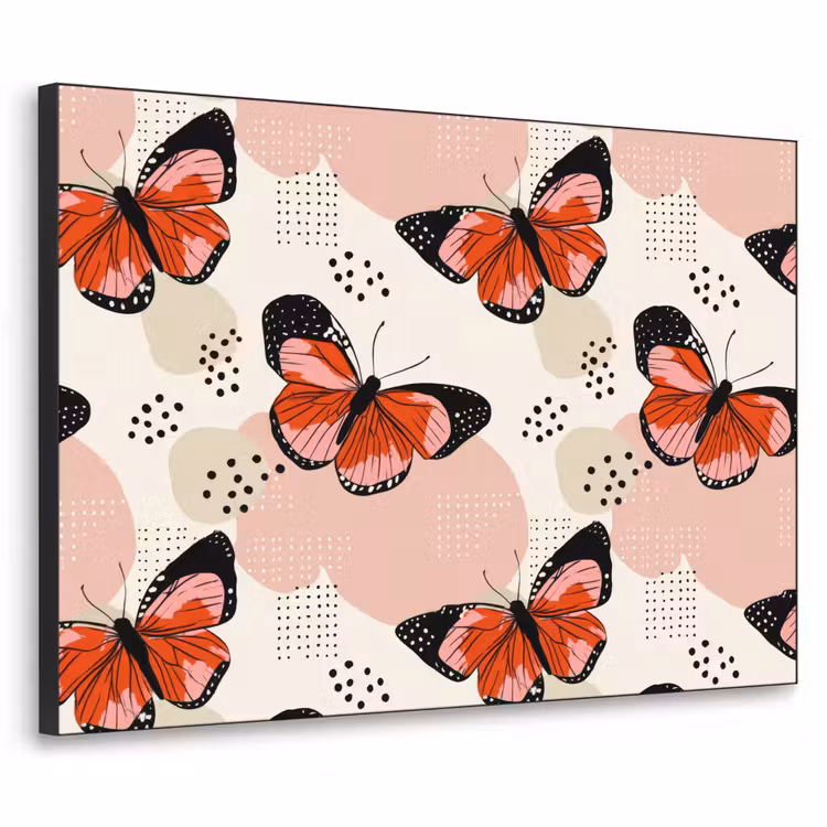 Vlinders - Retro - Kleurrijk Textielframe zwart klein 947 -3d