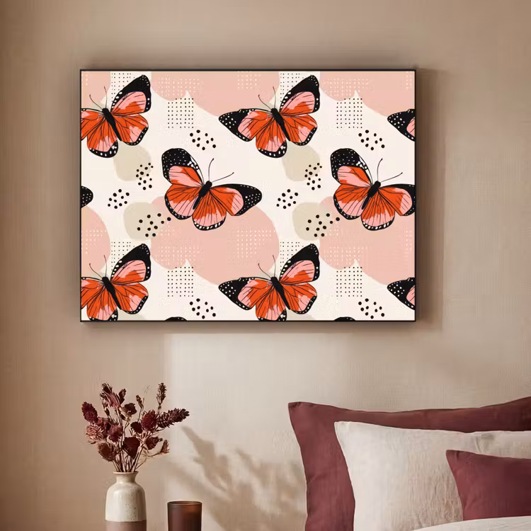 Vlinders - Retro - Kleurrijk Textielframe zwart klein 947 -sfeer1