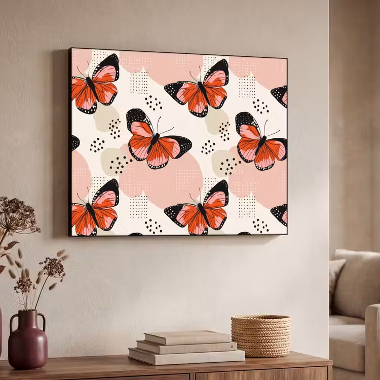 Vlinders - Retro - Kleurrijk Textielframe zwart klein 947 -sfeer3