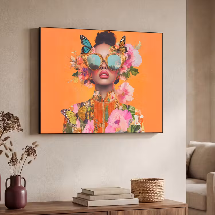 Vlinders - Vrouw - Zonnebril - Kleurrijk Textielframe zwart klein -sfeer3