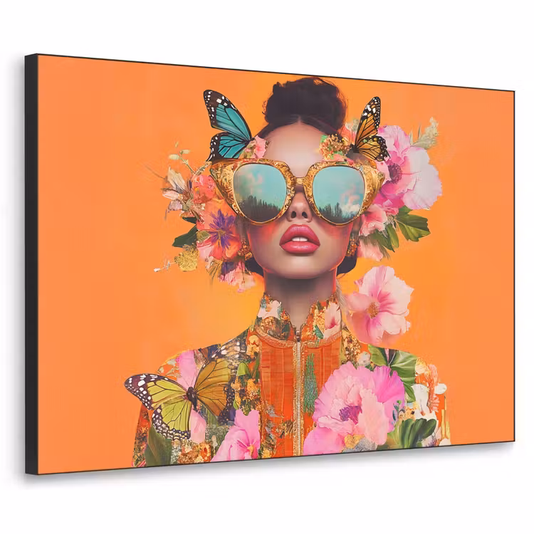 Vlinders - Vrouw - Zonnebril - Kleurrijk Textielframe zwart klein -3d