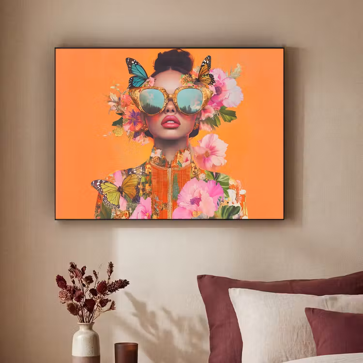 Vlinders - Vrouw - Zonnebril - Kleurrijk Textielframe zwart klein -sfeer1