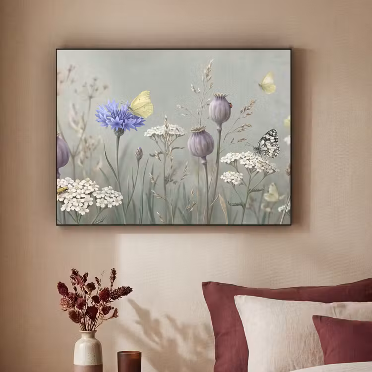 Vlinders - Wildbloemen - Illustratie - Kleurrijk Textielframe zwart klein -sfeer1