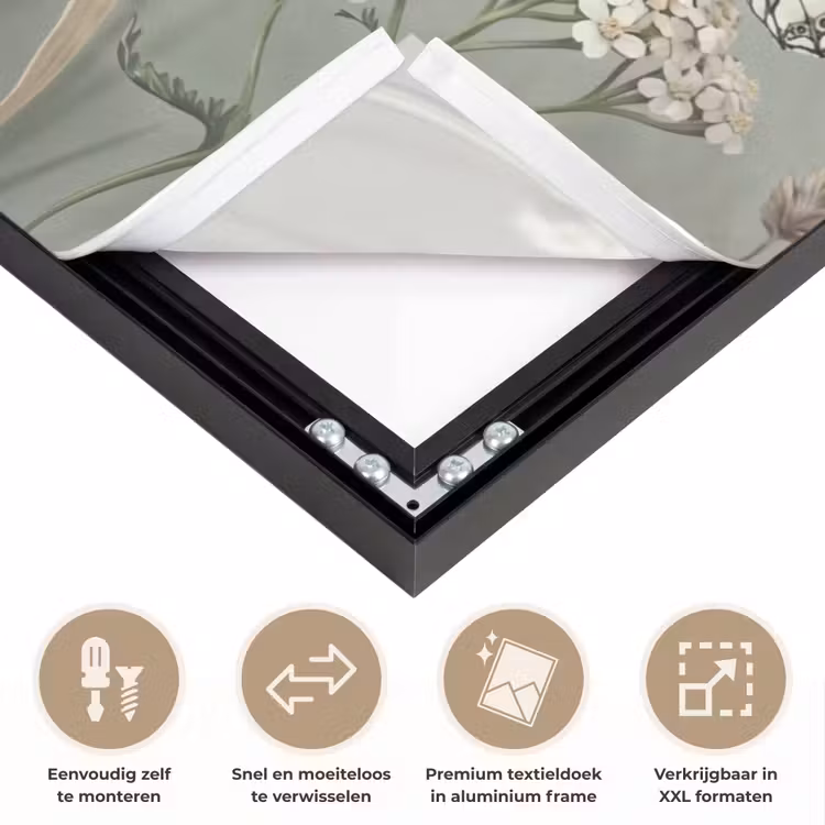 Vlinders - Wildbloemen - Illustratie - Kleurrijk Textielframe zwart klein -USP_closeupNL