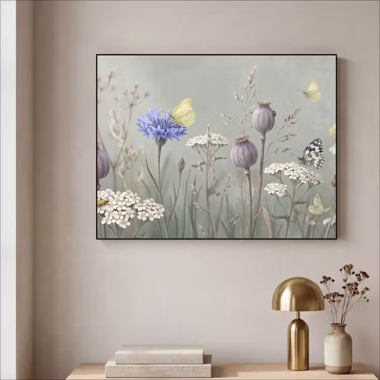 Vlinders - Wildbloemen - Illustratie - Kleurrijk Textielframe zwart klein -sfeer2