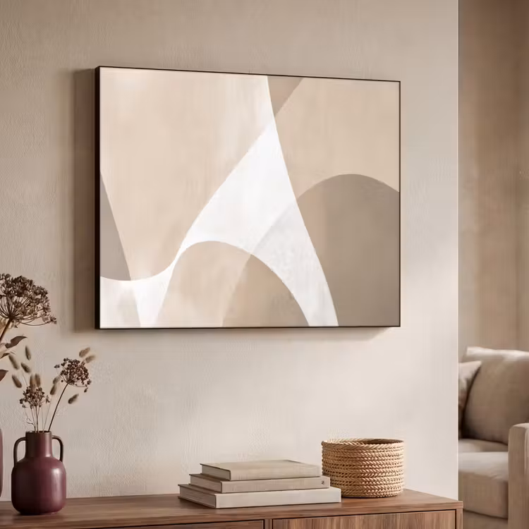 Vloeiende vlakken - Harmonieus - Golvend Textielframe - compleet frame klein -sfeer3