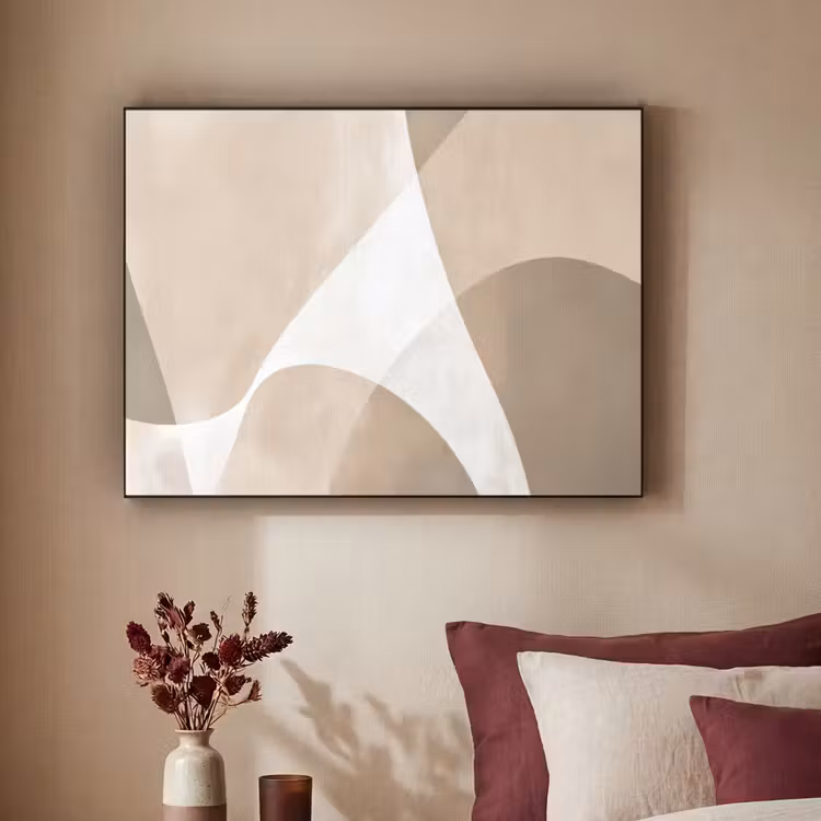 Vloeiende vlakken - Harmonieus - Golvend Textielframe zwart klein -sfeer1