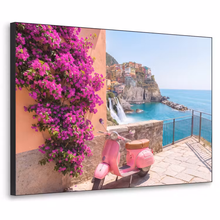Voertuig - Roze - Kust - Zomer - Reizen Textielframe zwart klein -3d