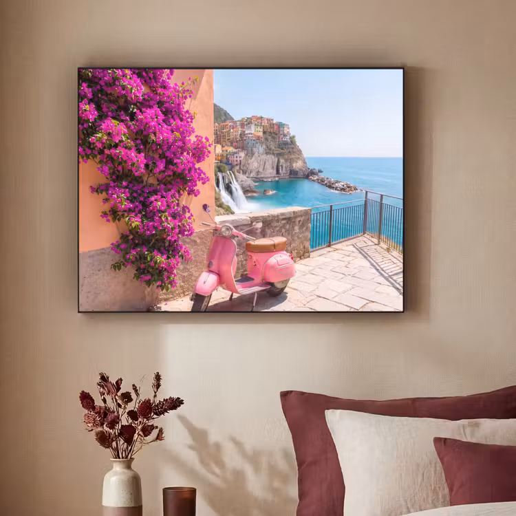 Voertuig - Roze - Kust - Zomer - Reizen Textielframe zwart klein -sfeer1