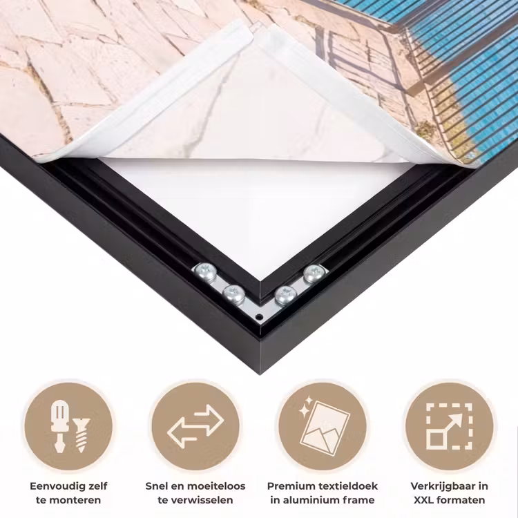 Voertuig - Roze - Kust - Zomer - Reizen Textielframe zwart klein -USP_closeupNL