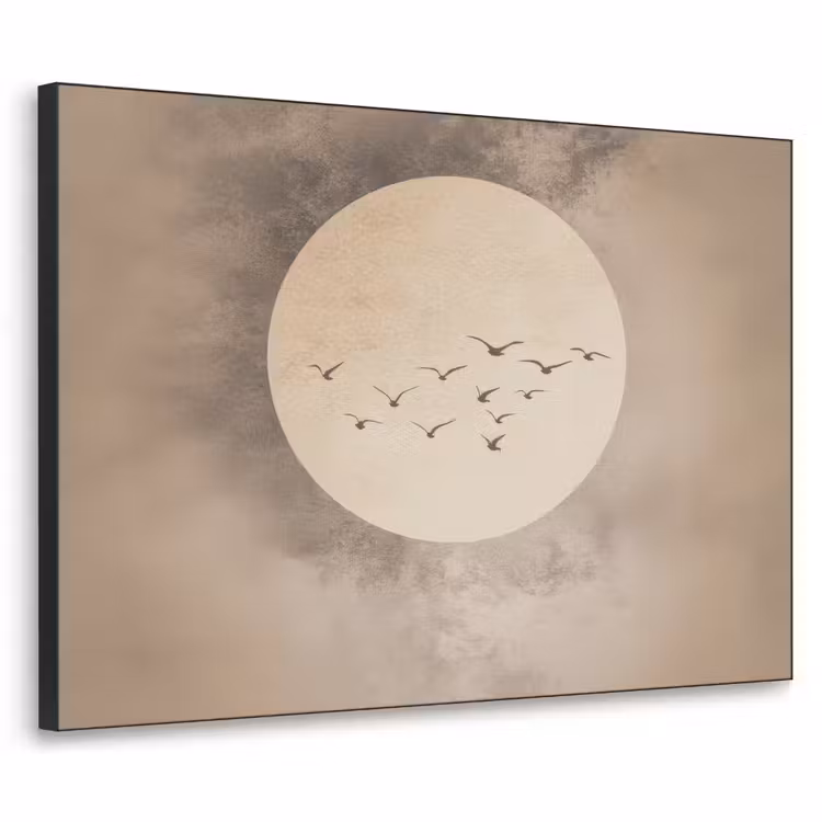 Vogel - Beige - Japandi Textielframe - compleet frame klein -3d