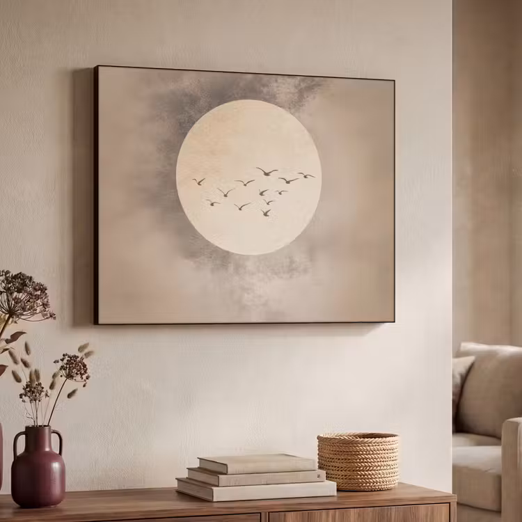 Vogel - Beige - Japandi Textielframe - compleet frame klein -sfeer3