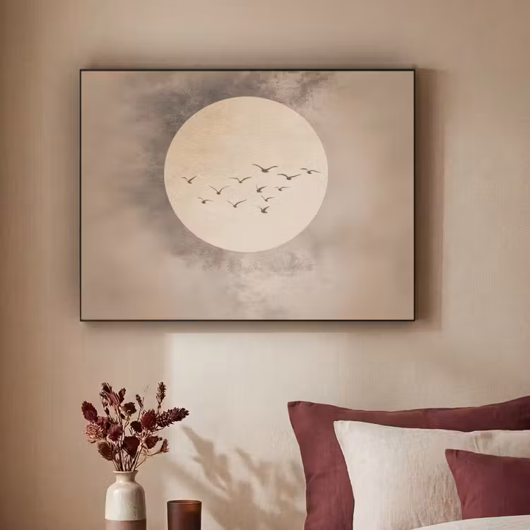 Vogel - Beige - Japandi Textielframe zwart klein -sfeer1
