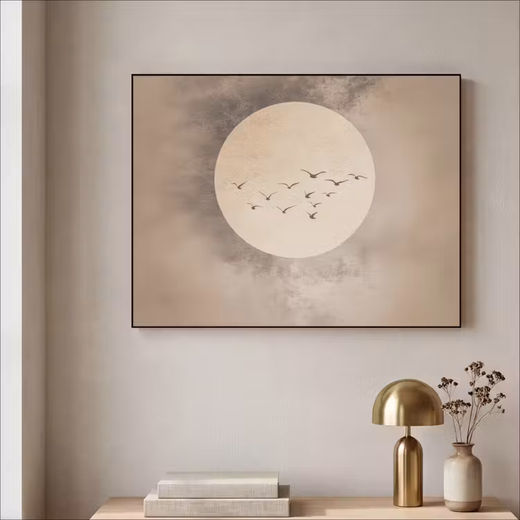 Vogel - Beige - Japandi Textielframe - compleet frame klein -sfeer2