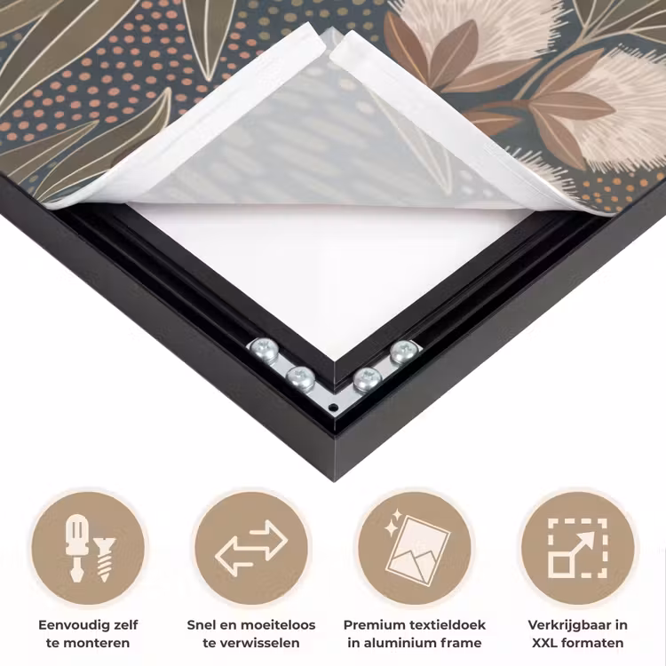 Vogel - Bladeren - Natuur - Illustratie - Groen Textielframe zwart klein -USP_closeupNL